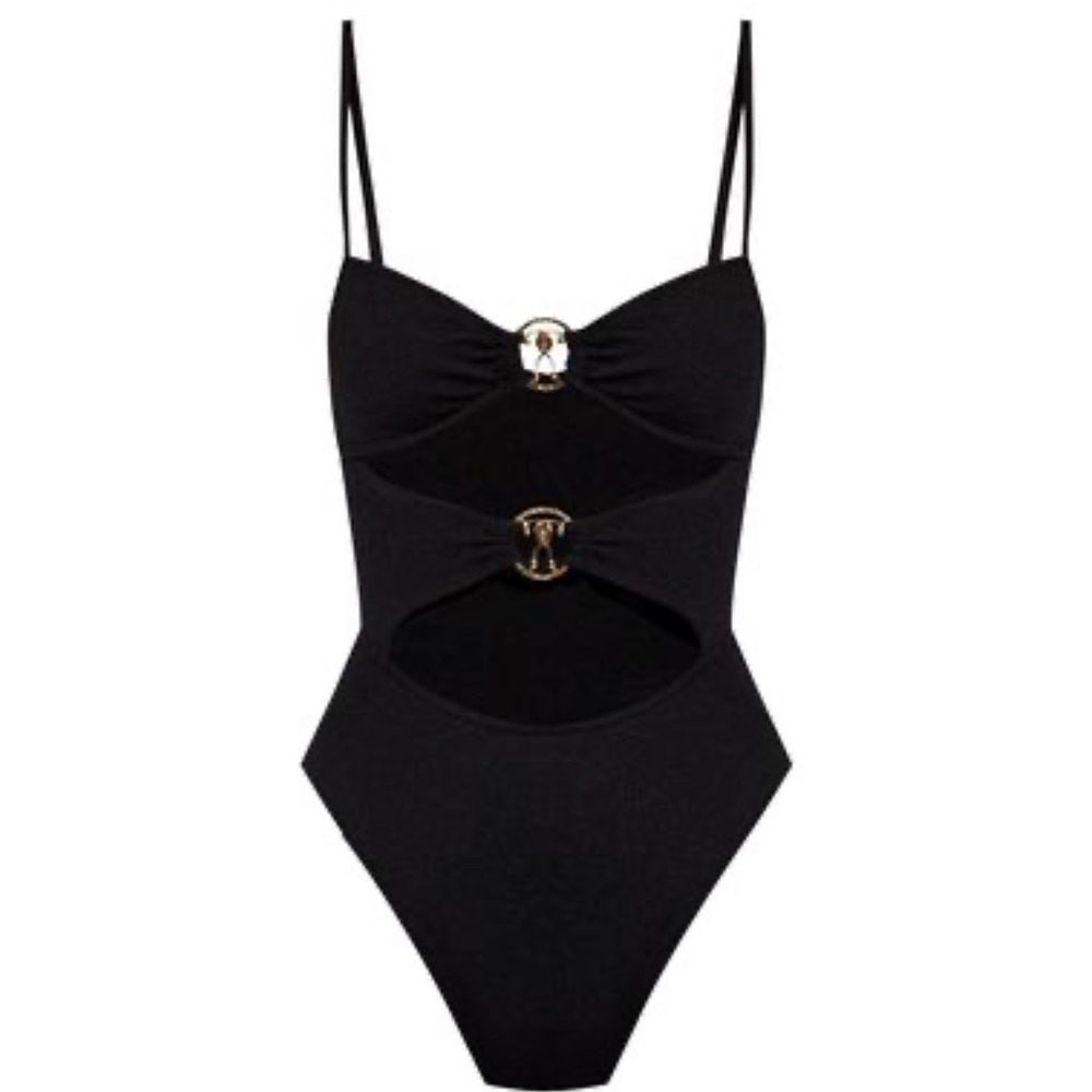 Moschino logo-plaque cutout swimsuit - Black